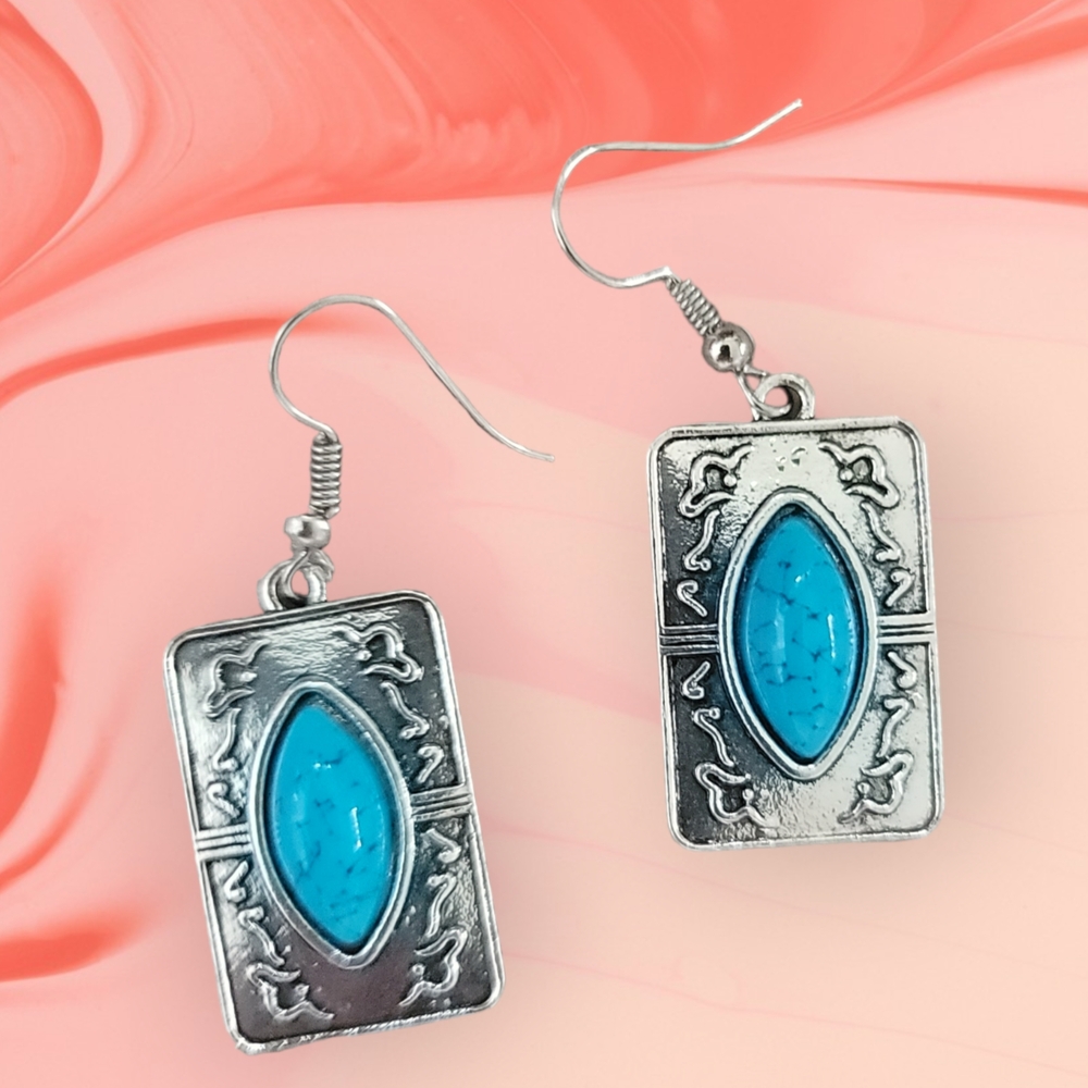 NEW Silver and Blue Rectangular Earrings